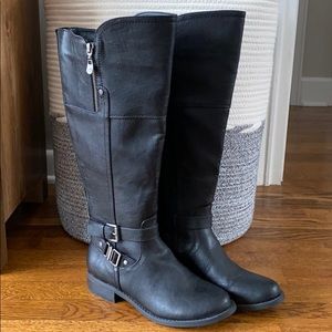 Black Guess Wide Calf Riding Boots